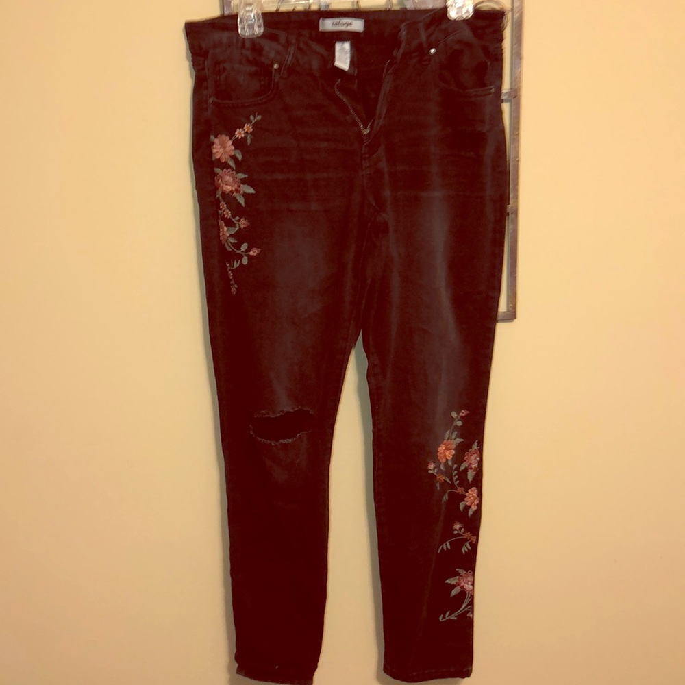 Refuge rose detailed, ripped, high waisted jeans